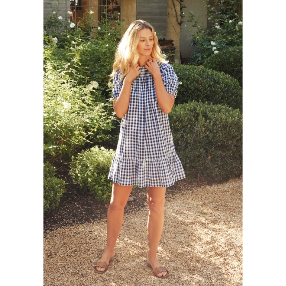 LAKE | Veranda Mini Cotton Poplin Dress in Navy Gingham Size XS